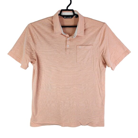 Mens TravisMathew Polo Shirt Orange Striped short sleeve Size L - Picture 1 of 13